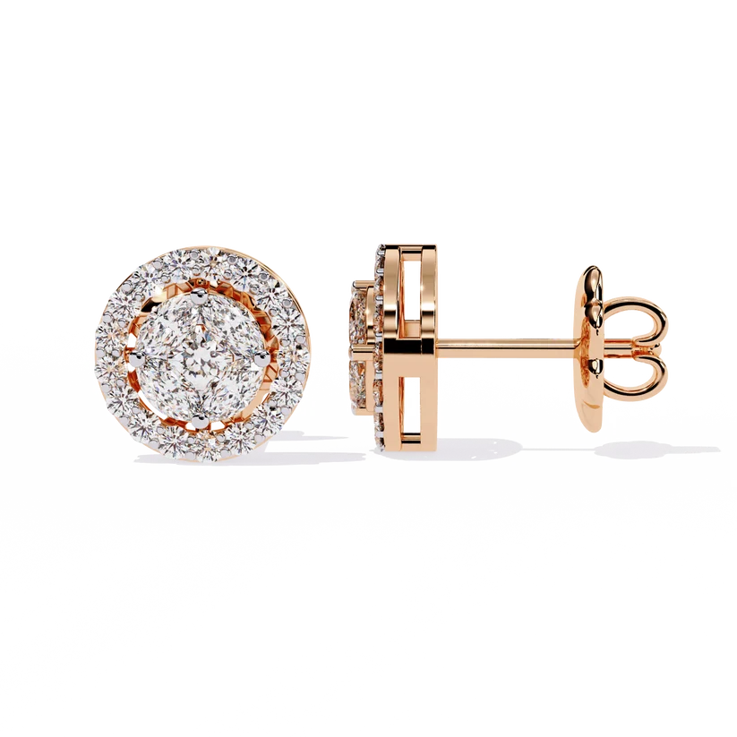 Round & Marquise Diamond Halo Stud Earrings
