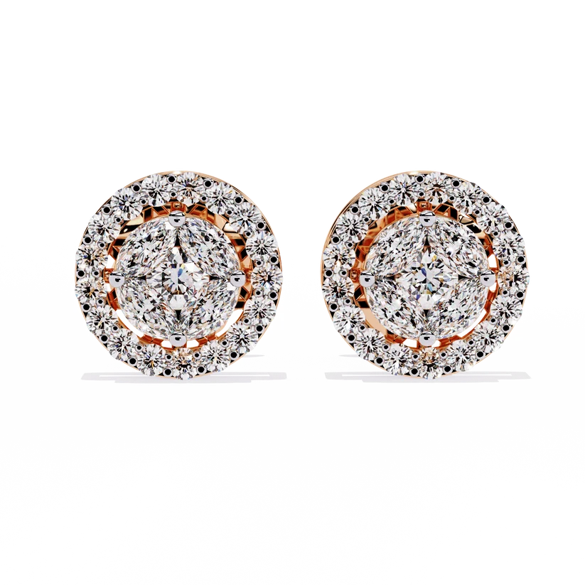 Round & Marquise Diamond Halo Stud Earrings