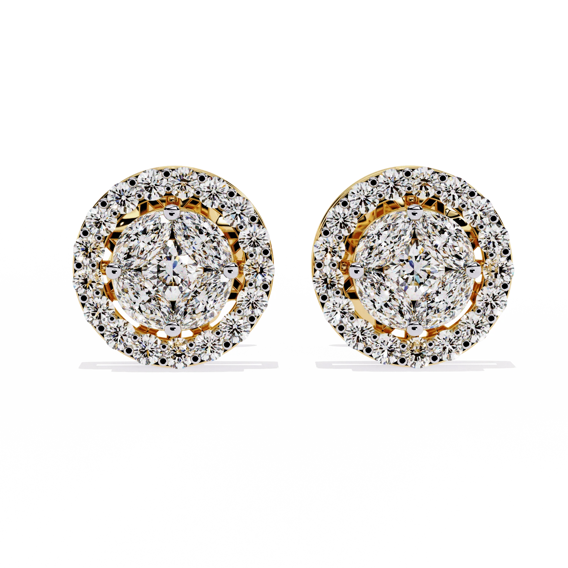 Round & Marquise Diamond Halo Stud Earrings