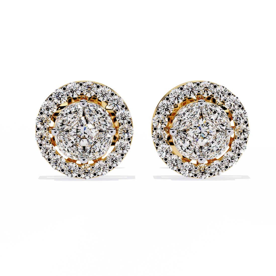 Round & Marquise Diamond Halo Stud Earrings