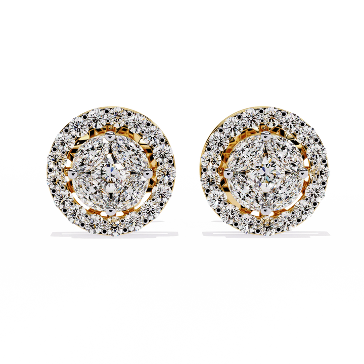 Round & Marquise Diamond Halo Stud Earrings