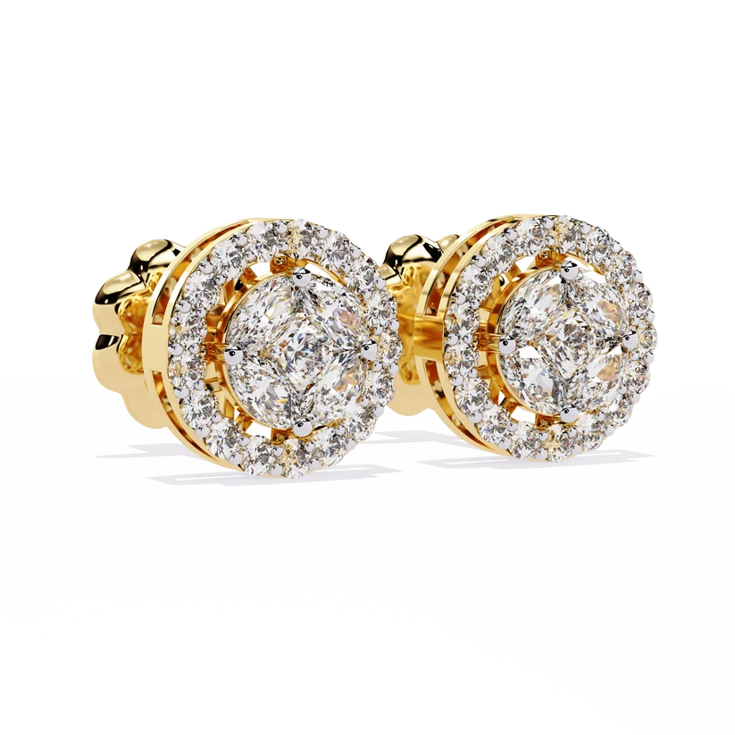 Round & Marquise Diamond Halo Stud Earrings