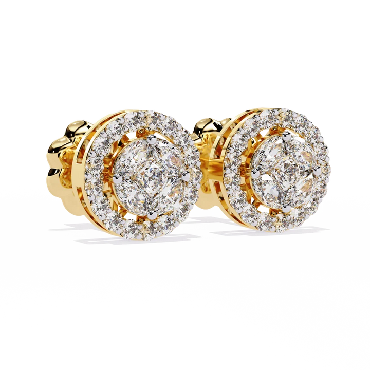 Round & Marquise Diamond Halo Stud Earrings