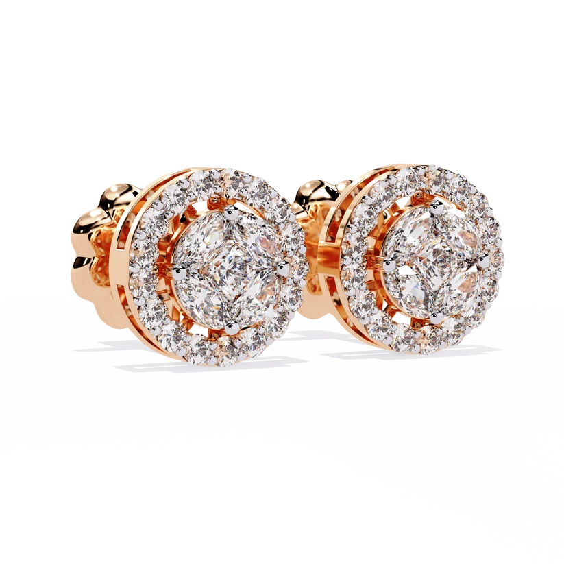 Round & Marquise Diamond Halo Stud Earrings