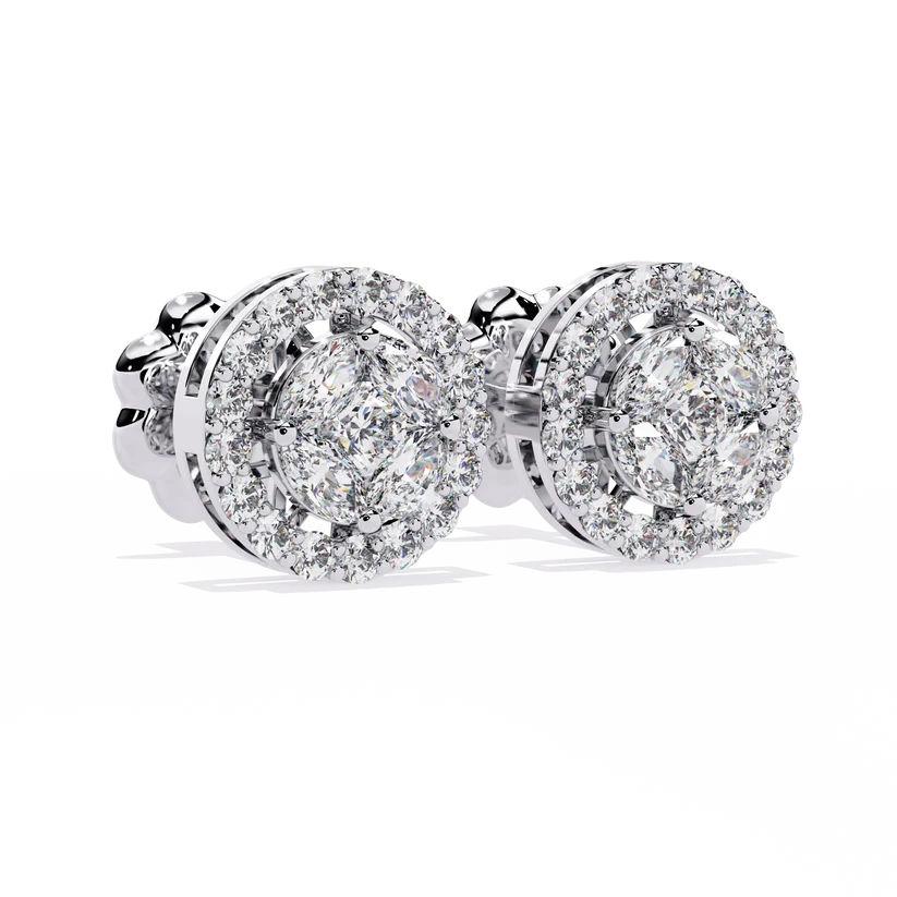 Round & Marquise Diamond Halo Stud Earrings