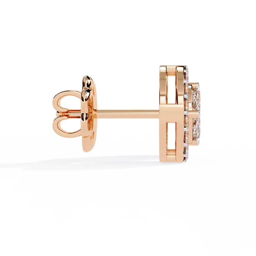 Round & Marquise Diamond Halo Stud Earrings