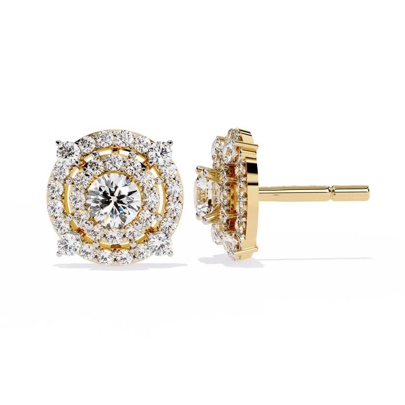 Round-Cut Diamond Double Halo Stud Earrings