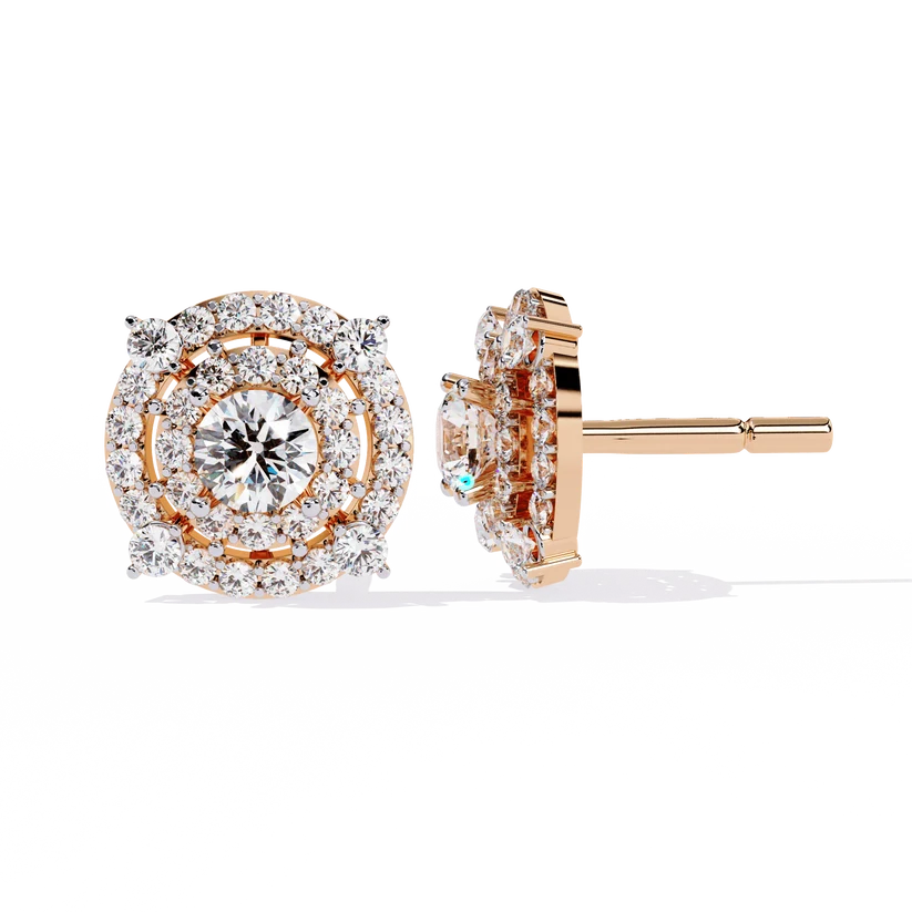 Round-Cut Diamond Double Halo Stud Earrings