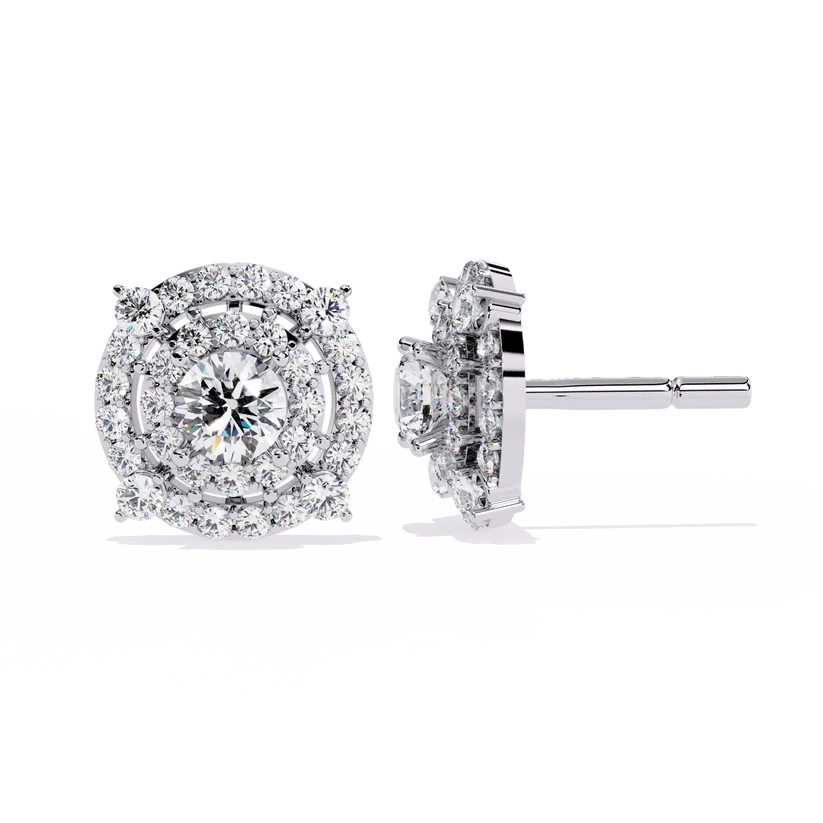 Round-Cut Diamond Double Halo Stud Earrings