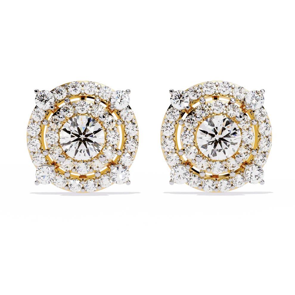 Round-Cut Diamond Double Halo Stud Earrings