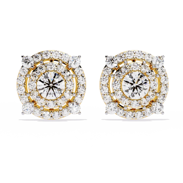 Round-Cut Diamond Double Halo Stud Earrings