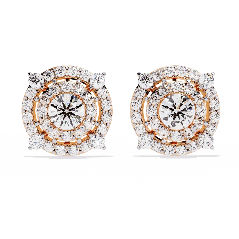Round-Cut Diamond Double Halo Stud Earrings