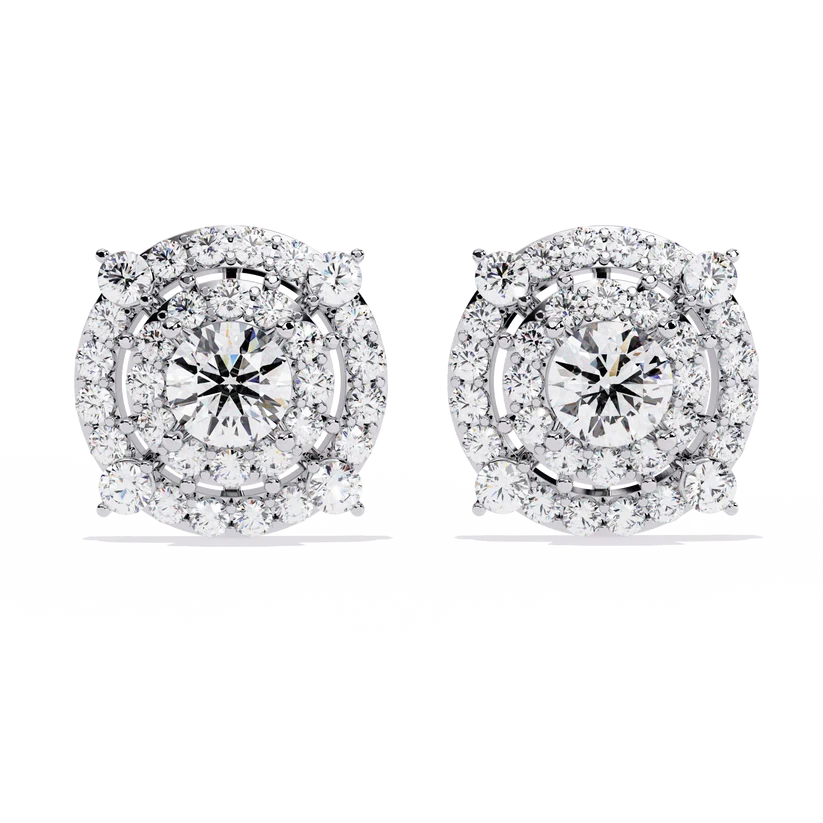 Round-Cut Diamond Double Halo Stud Earrings
