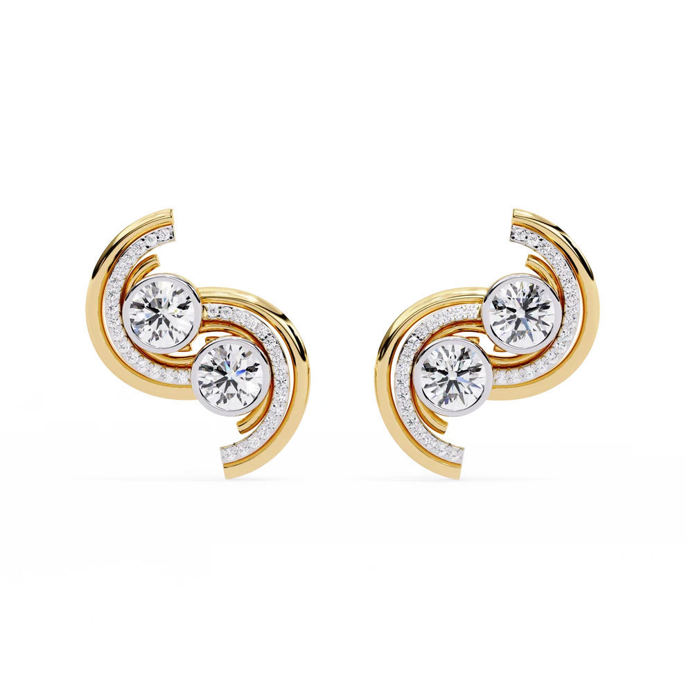 Celestial Double-Curve Diamond Stud Earrings