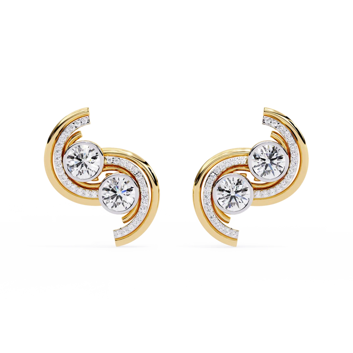 Celestial Double-Curve Diamond Stud Earrings