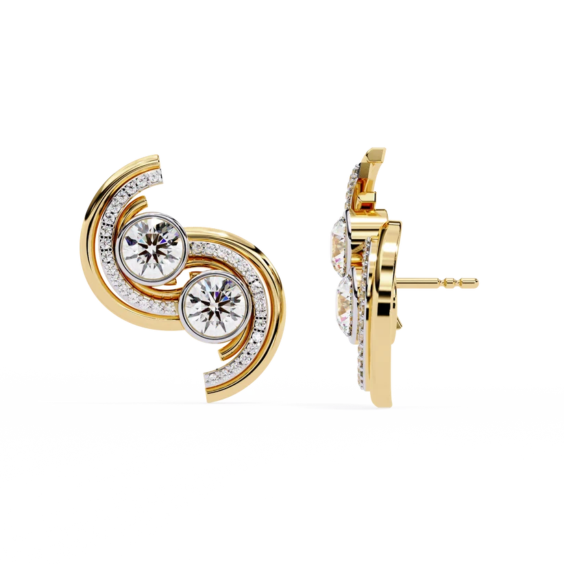 Celestial Double-Curve Diamond Stud Earrings