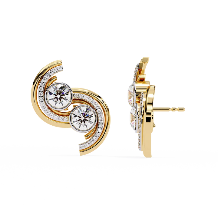 Celestial Double-Curve Diamond Stud Earrings