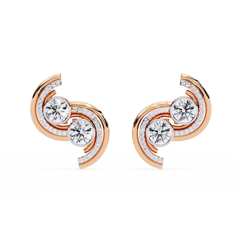 Celestial Double-Curve Diamond Stud Earrings