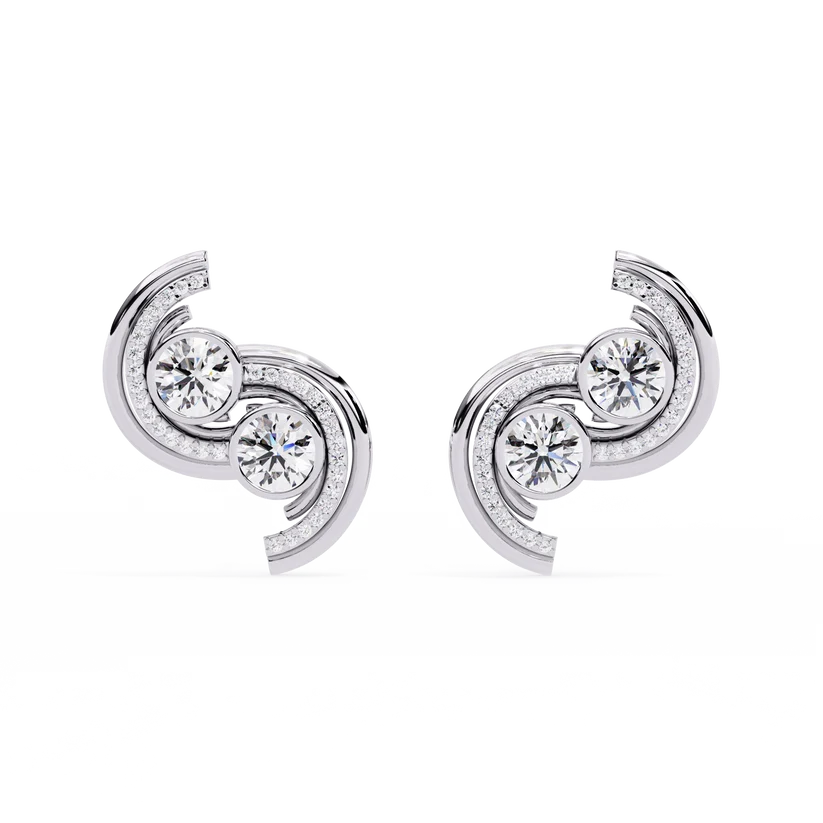 Celestial Double-Curve Diamond Stud Earrings