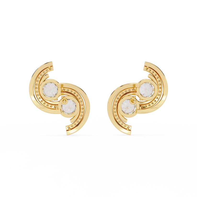Celestial Double-Curve Diamond Stud Earrings