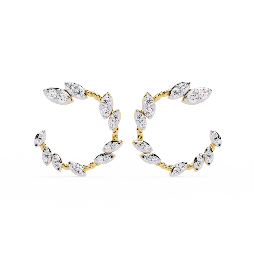 Leaf Vine Diamond Hoop Earrings