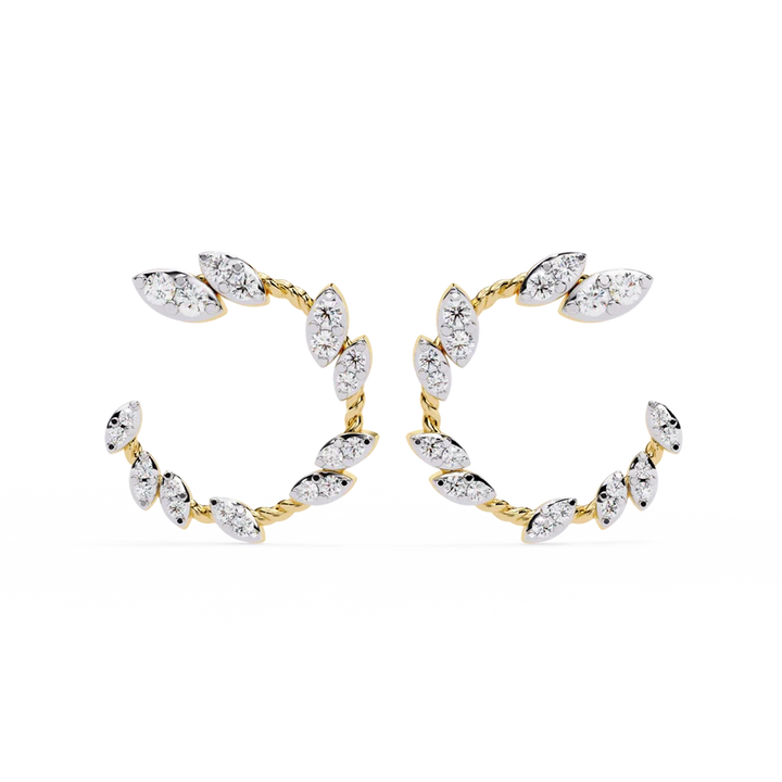 Leaf Vine Diamond Hoop Earrings