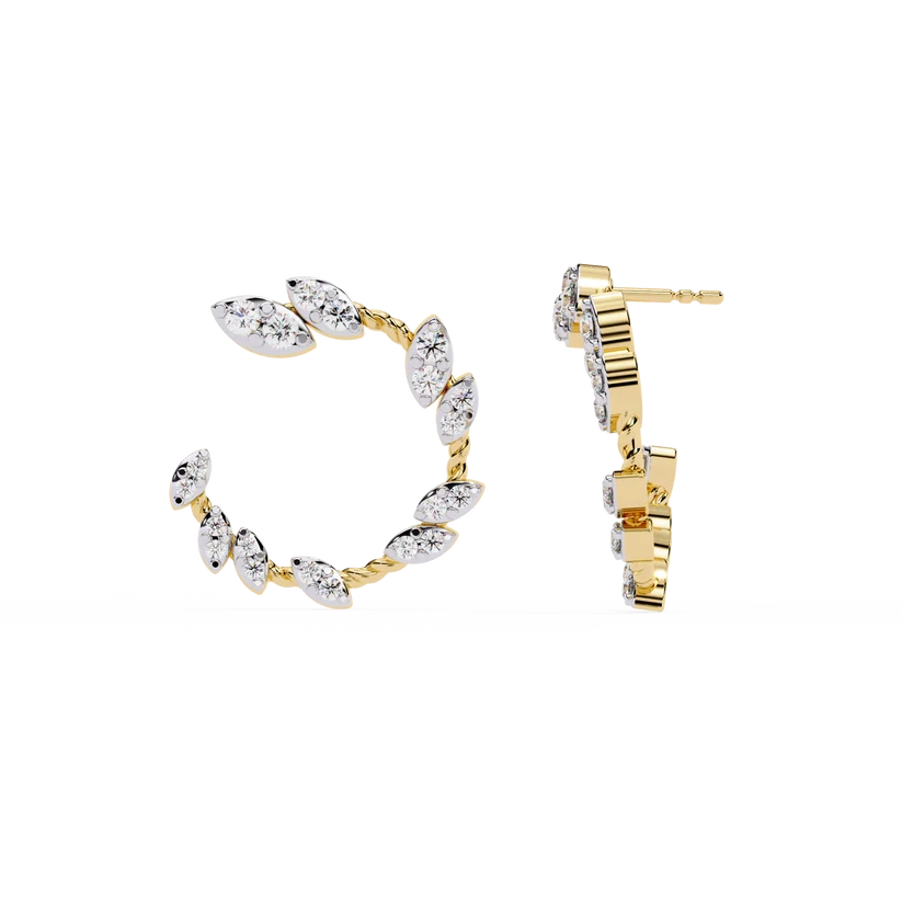 Leaf Vine Diamond Hoop Earrings