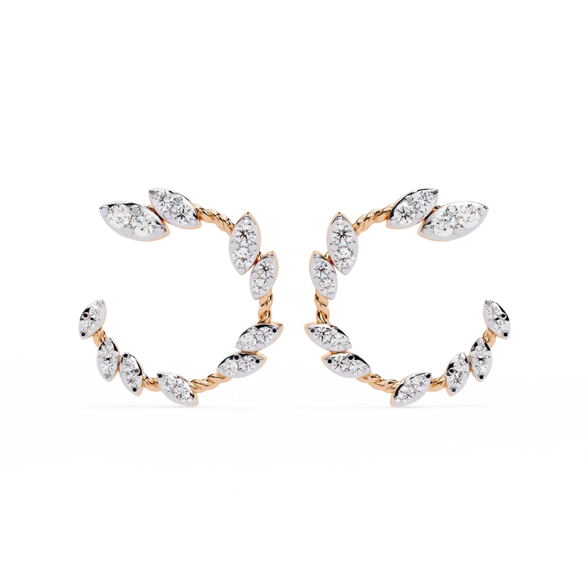 Leaf Vine Diamond Hoop Earrings