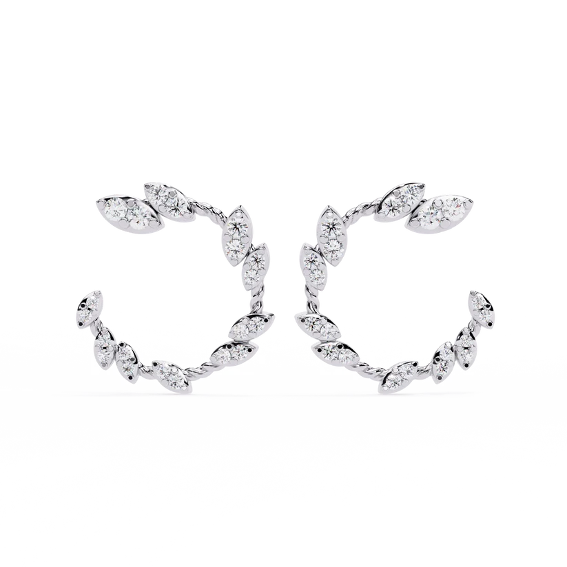 Leaf Vine Diamond Hoop Earrings