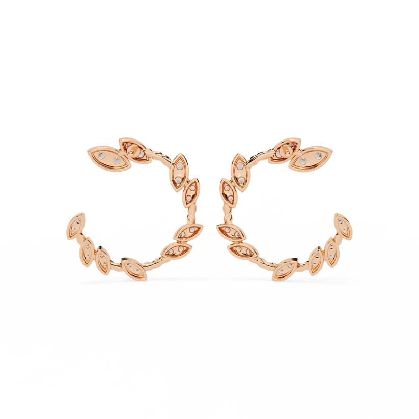 Leaf Vine Diamond Hoop Earrings