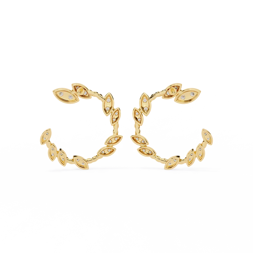 Leaf Vine Diamond Hoop Earrings