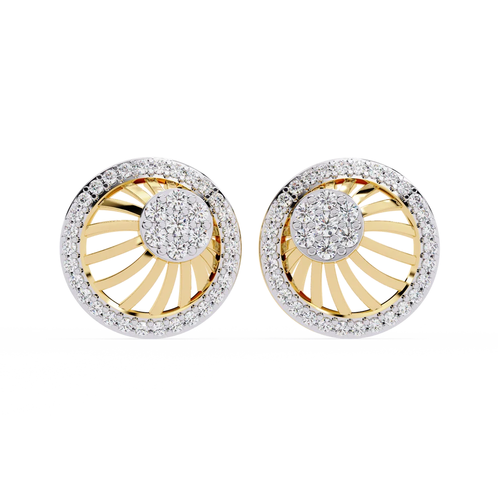 Sunburst Diamond Halo Stud Earrings in Gold