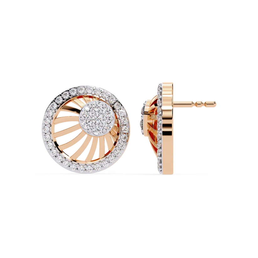 Sunburst Diamond Halo Stud Earrings in Gold