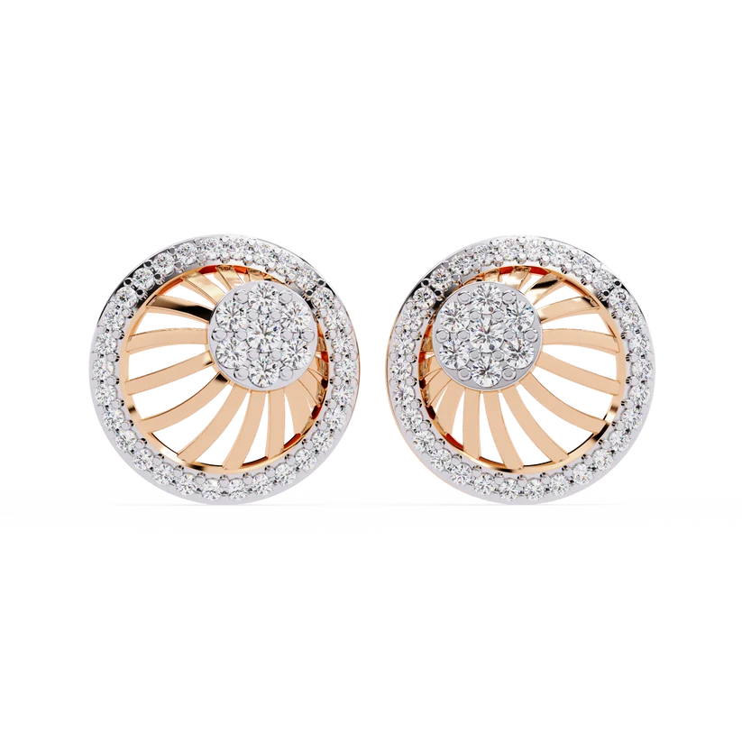Sunburst Diamond Halo Stud Earrings in Gold