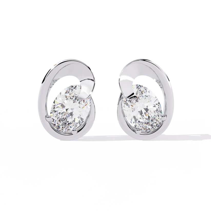 Elegant Interlocking Oval Diamond Stud Earrings