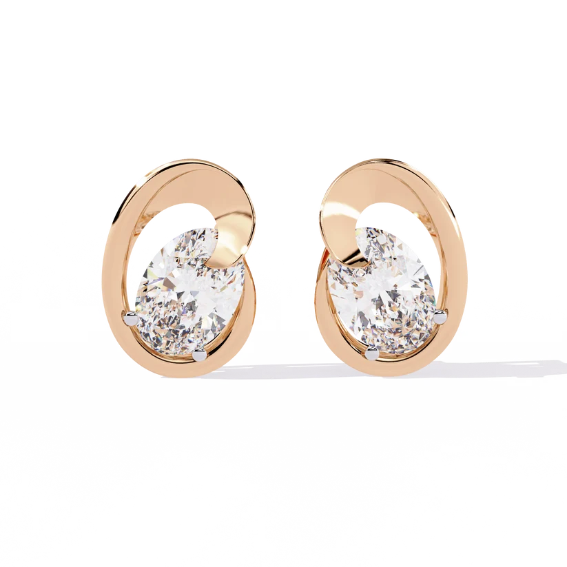 Elegant Interlocking Oval Diamond Stud Earrings