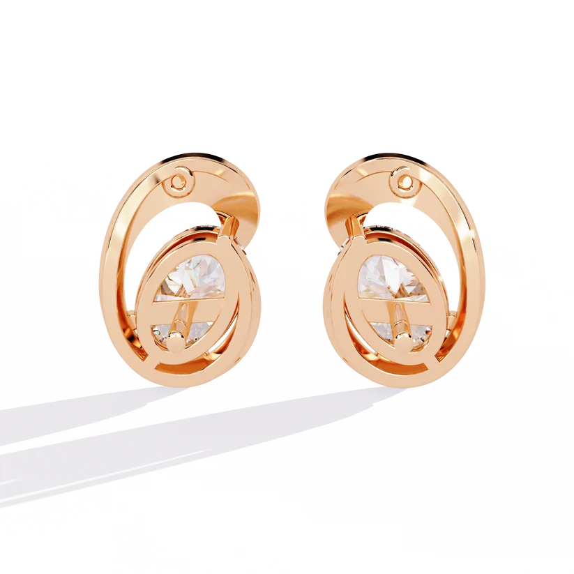 Elegant Interlocking Oval Diamond Stud Earrings