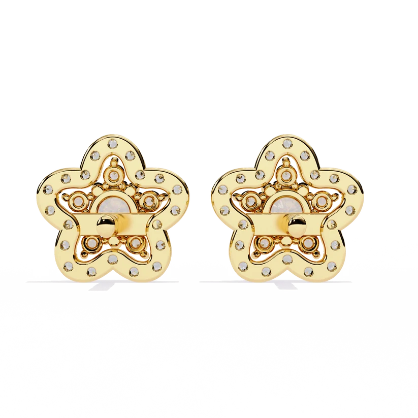 Floral Diamond Cluster Stud Earrings – Blooming Pavé Flower Design