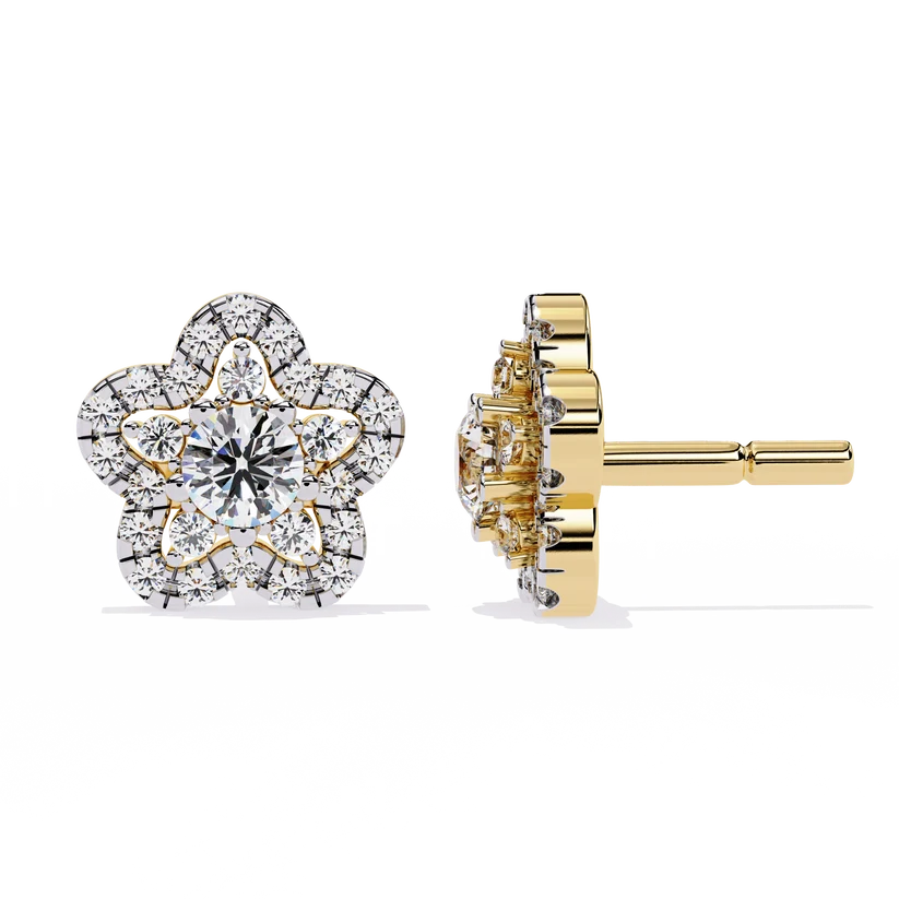 Floral Diamond Cluster Stud Earrings – Blooming Pavé Flower Design