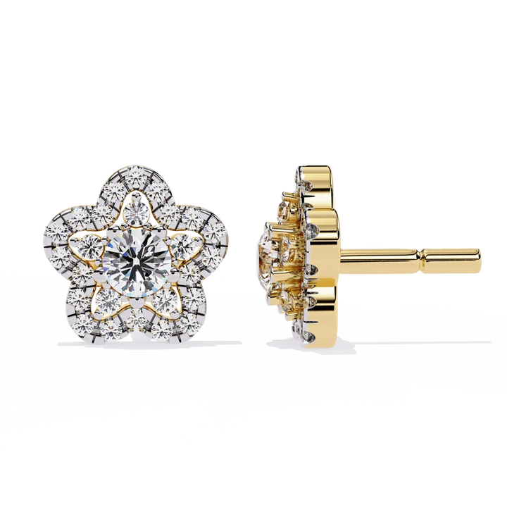 Floral Diamond Cluster Stud Earrings – Blooming Pavé Flower Design
