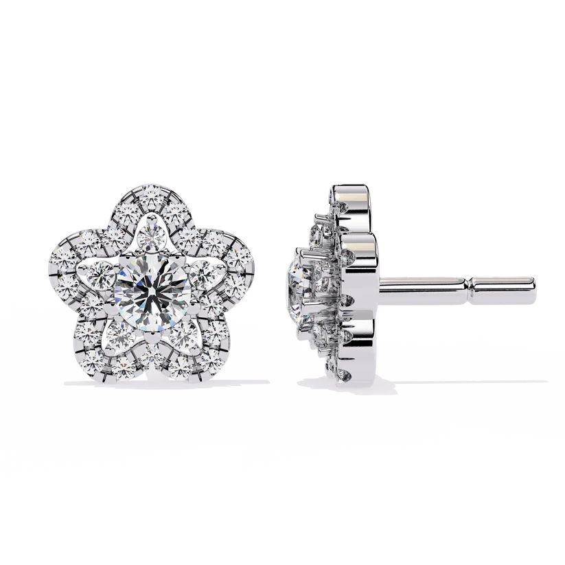 Floral Diamond Cluster Stud Earrings – Blooming Pavé Flower Design