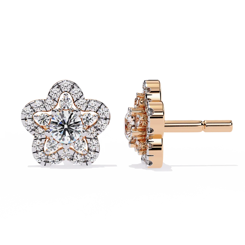 Floral Diamond Cluster Stud Earrings – Blooming Pavé Flower Design
