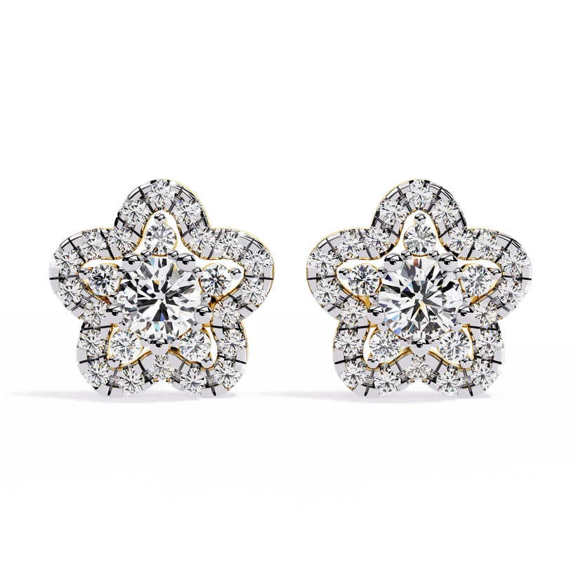Floral Diamond Cluster Stud Earrings – Blooming Pavé Flower Design