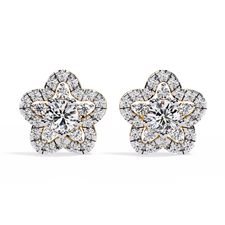 Floral Diamond Cluster Stud Earrings – Blooming Pavé Flower Design