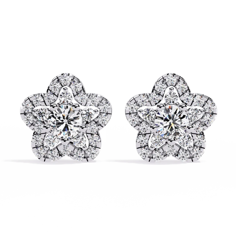 Floral Diamond Cluster Stud Earrings – Blooming Pavé Flower Design