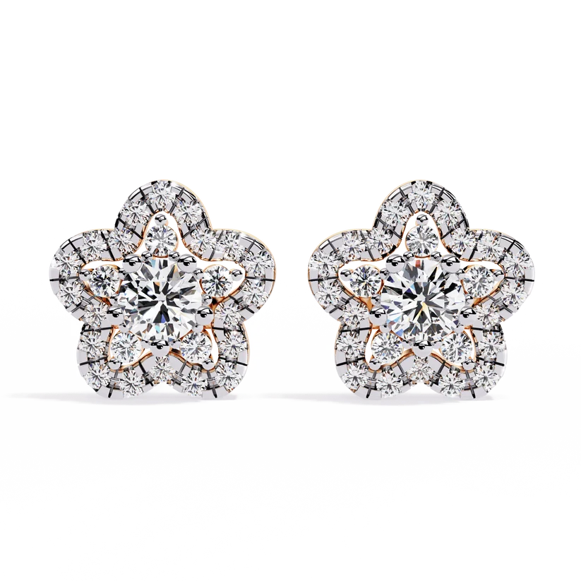 Floral Diamond Cluster Stud Earrings – Blooming Pavé Flower Design