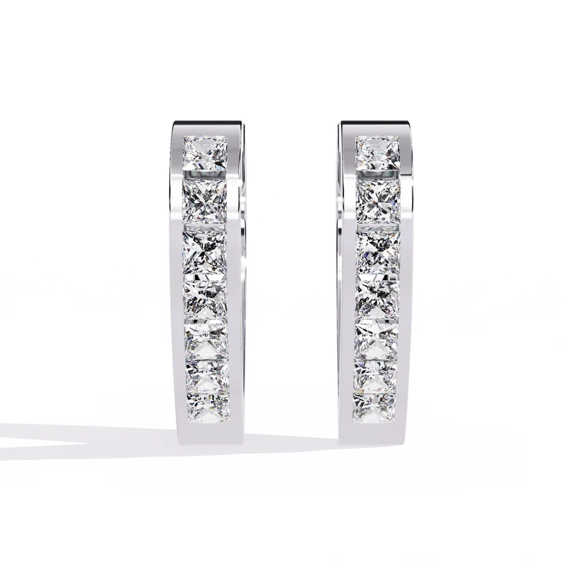 Princess-Cut Diamond Heart Hoop Earrings