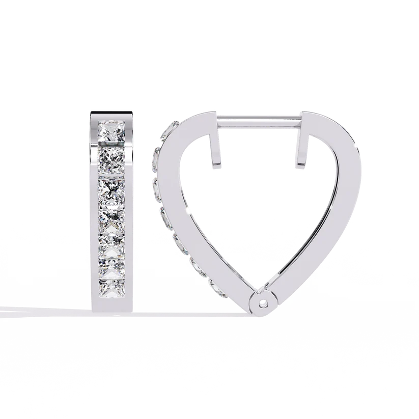 Princess-Cut Diamond Heart Hoop Earrings