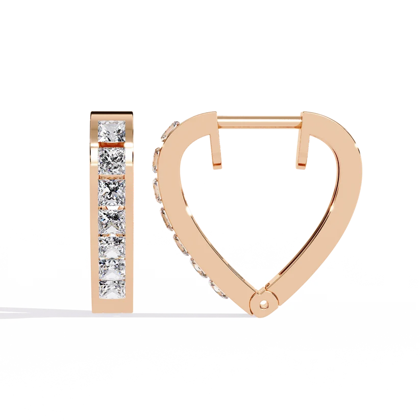 Princess-Cut Diamond Heart Hoop Earrings