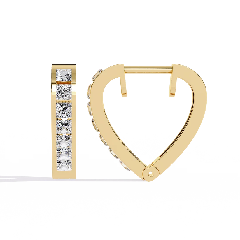 Princess-Cut Diamond Heart Hoop Earrings